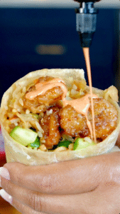 Panda Express Hot Orange Chicken burrito